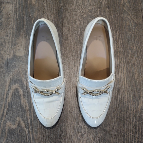 JustFab cream block heels, gold chain and snake skin detailing - Women's 6.5 - Picture 5 of 12